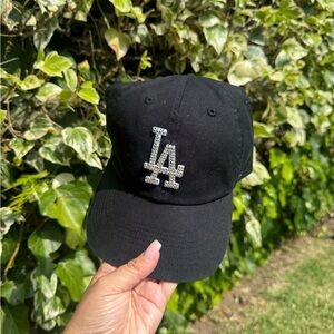 Black Dodger Hat with Rhinestone LA logo